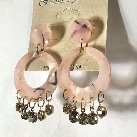 Fashion Jewelry Fairy Goth Pink Marbled Rhinestone Dangle Earrings - Picture 2 of 5